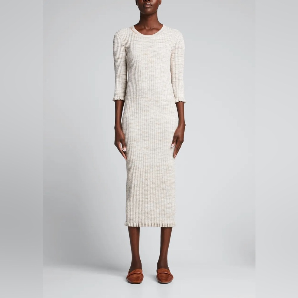 Veronica Beard Richie Space-dyed Rib-Knit Midi Dress ISand Multi Color Size M.